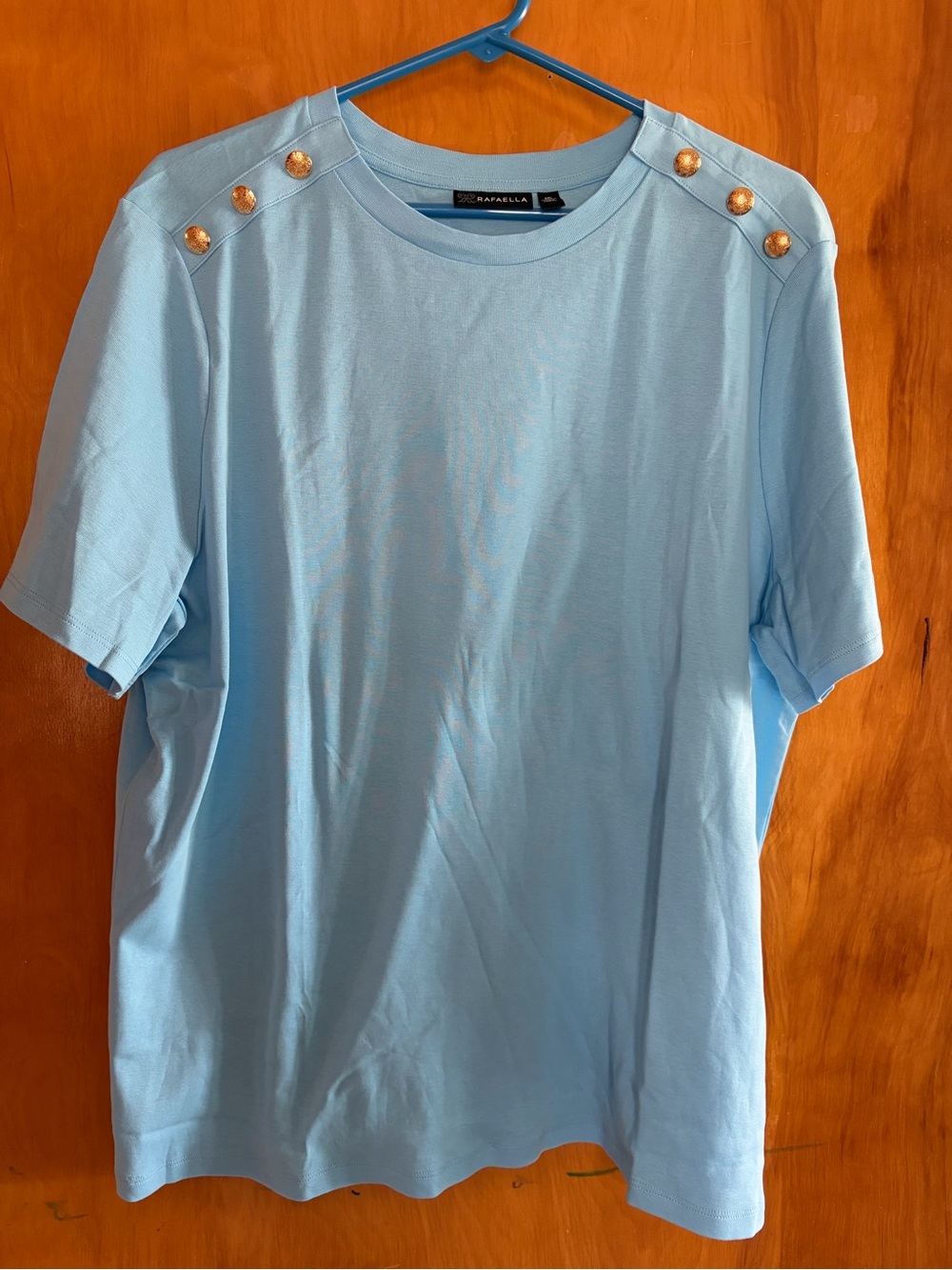 Light Blue Short Sleeve Crewneck Shirt with Shoulder Buttons
